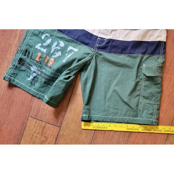 Polo Ralph Lauren Y2K Vintage Swim Trunks 36 Green Canvas Boats 267 Color Block - Picture 9 of 11